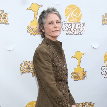 Melissa McBride. who plays Carol in the Walking Dead,poses at the Saturn Awards looking a little sad